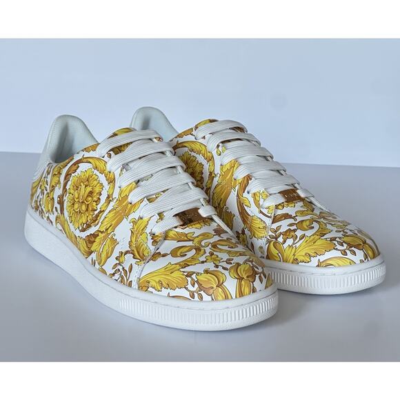 Versace Baroco Men\'s White/Gold Leather Sneakers 9 US (42 Euro) 1016936 NIB main image 4